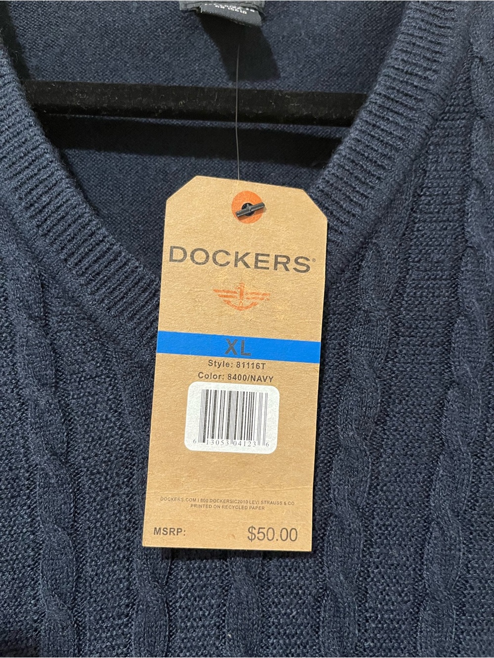 Dockers Men’s Navy Cable Knit Sweater Vest XL NWT ⛳️ - Picture 2 of 10